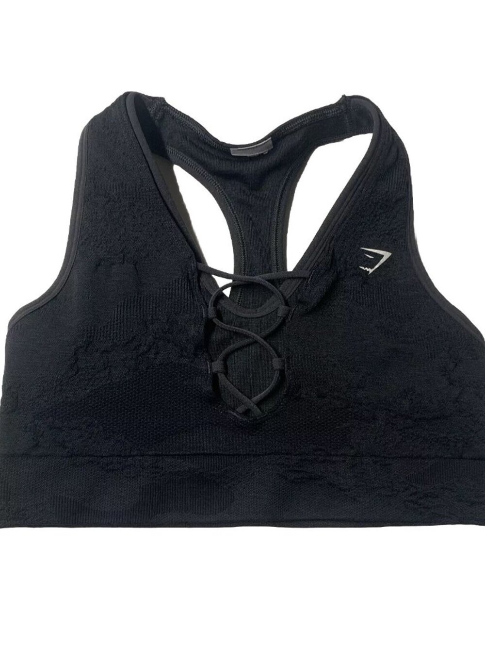 Gymshark Adapt Camo Seamless Sports Bra, Black Onyx Grey, Size S